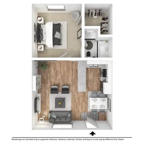 Floor plan for 1 bed, 1 bath, 630 sqft